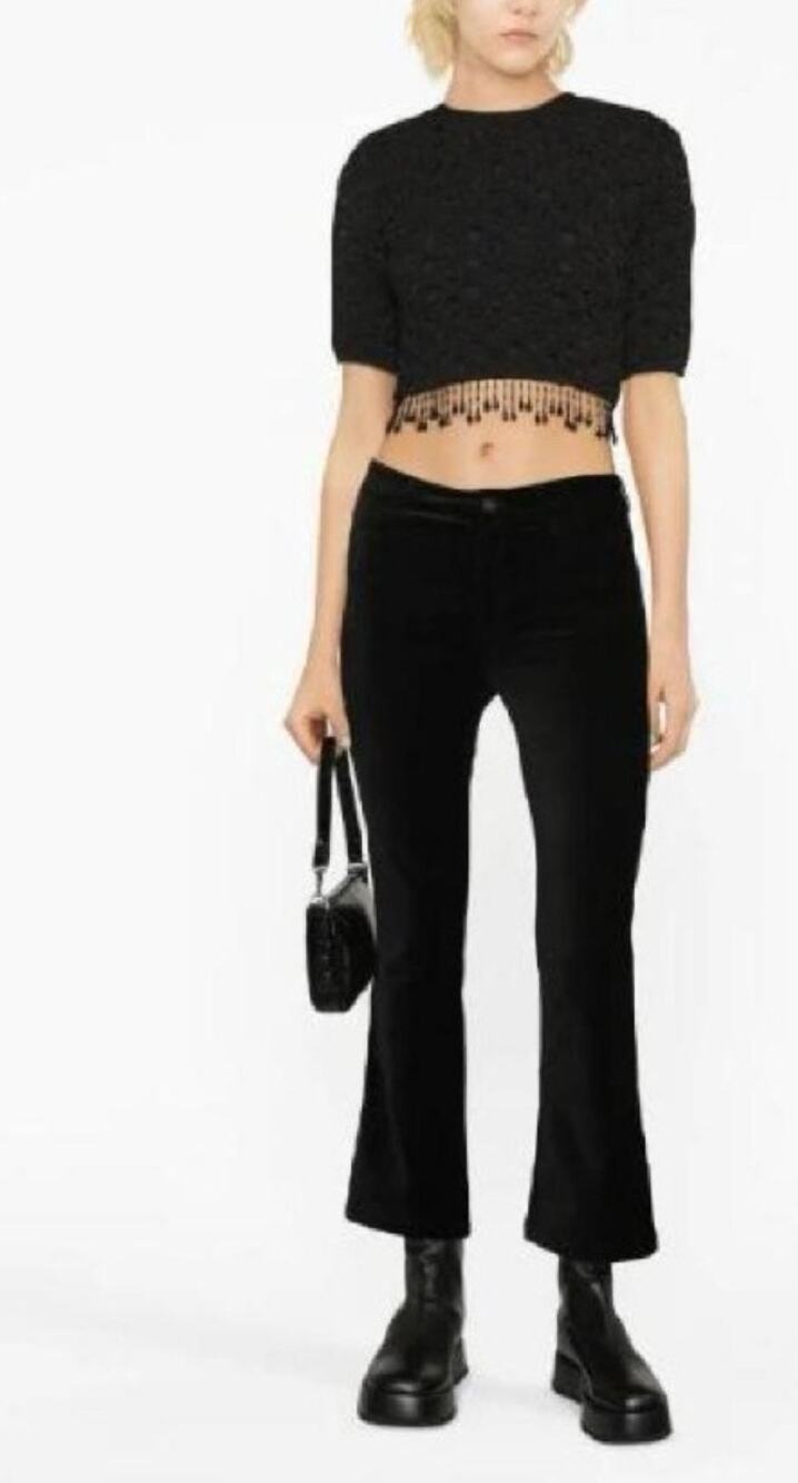 PAIGE 29 Black Rich Velvet Flare Pants Mid-Rise Classic Cropped Winter Holidays